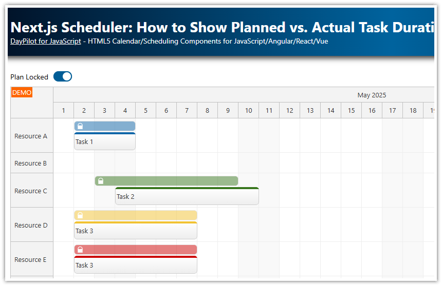 Next.js Scheduler   How to Show Planned vs Actual Task Durations using Task Versions